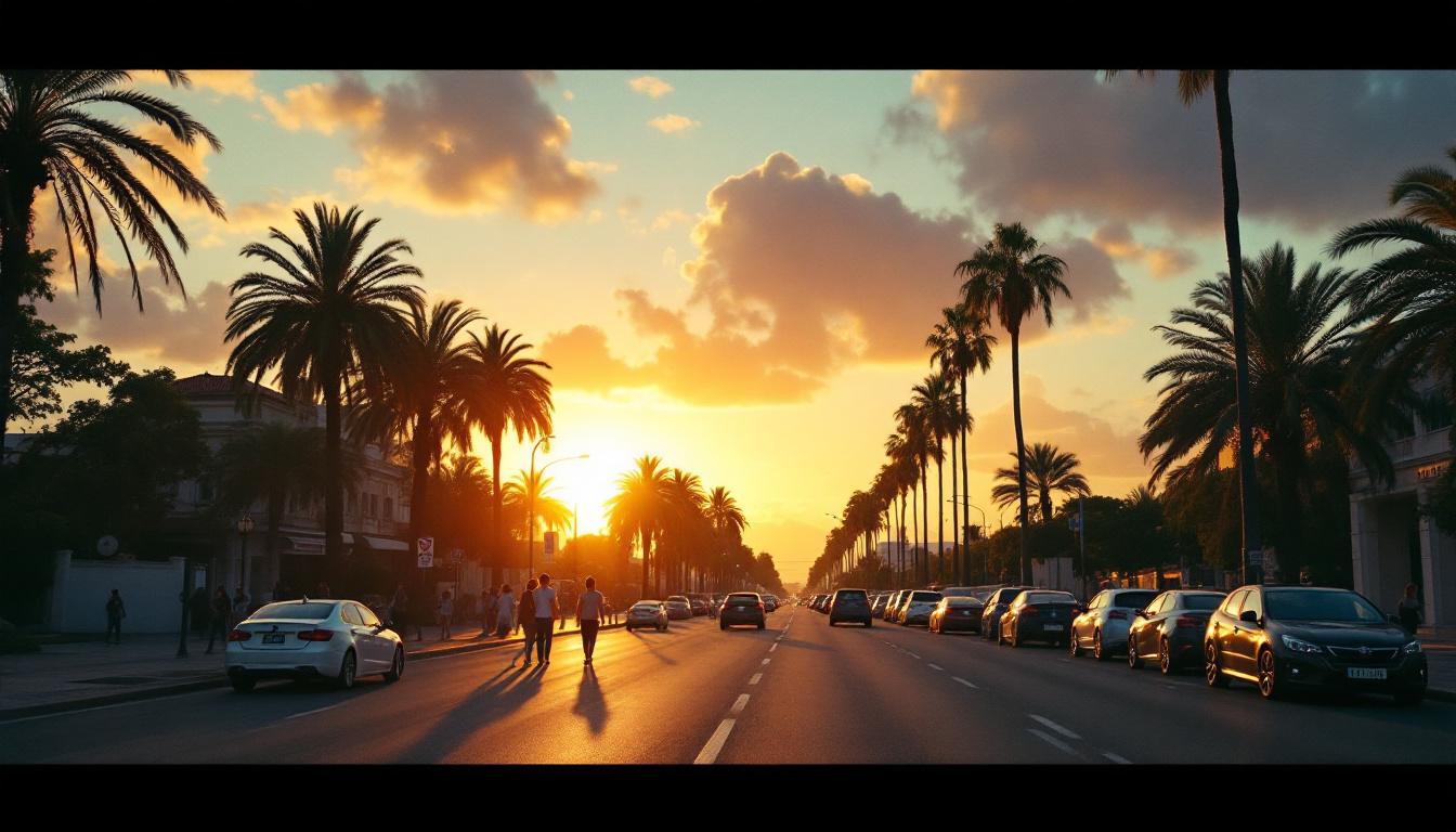 Avenida Artigas en Colonia del Sacramento al atardecer